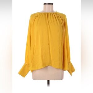 Ann Taylor Mustard Yellow Blouse Long Sleeve Button Cuff Top Ruffle Shoulder M